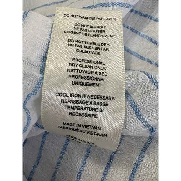 Alice + Olivia Blue White Striped Linen Blend Tunic Button Shirt Coastal Small - Picture 9 of 9
